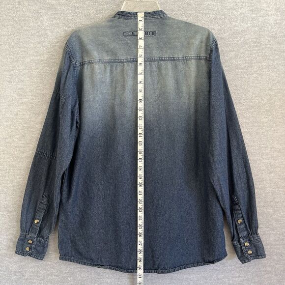 Triple Five NYC Soul Denim Shirt Mens M/L Collarless Blue Jean Button Up Vintage - Picture 14 of 16